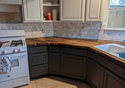 Kitchen demo: butcher block counter installation complete